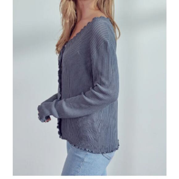 Pendleton Cardigan Sweater Indigo Womens 2X Button Up Knit Scalloped Wool Casual - Picture 2 of 7